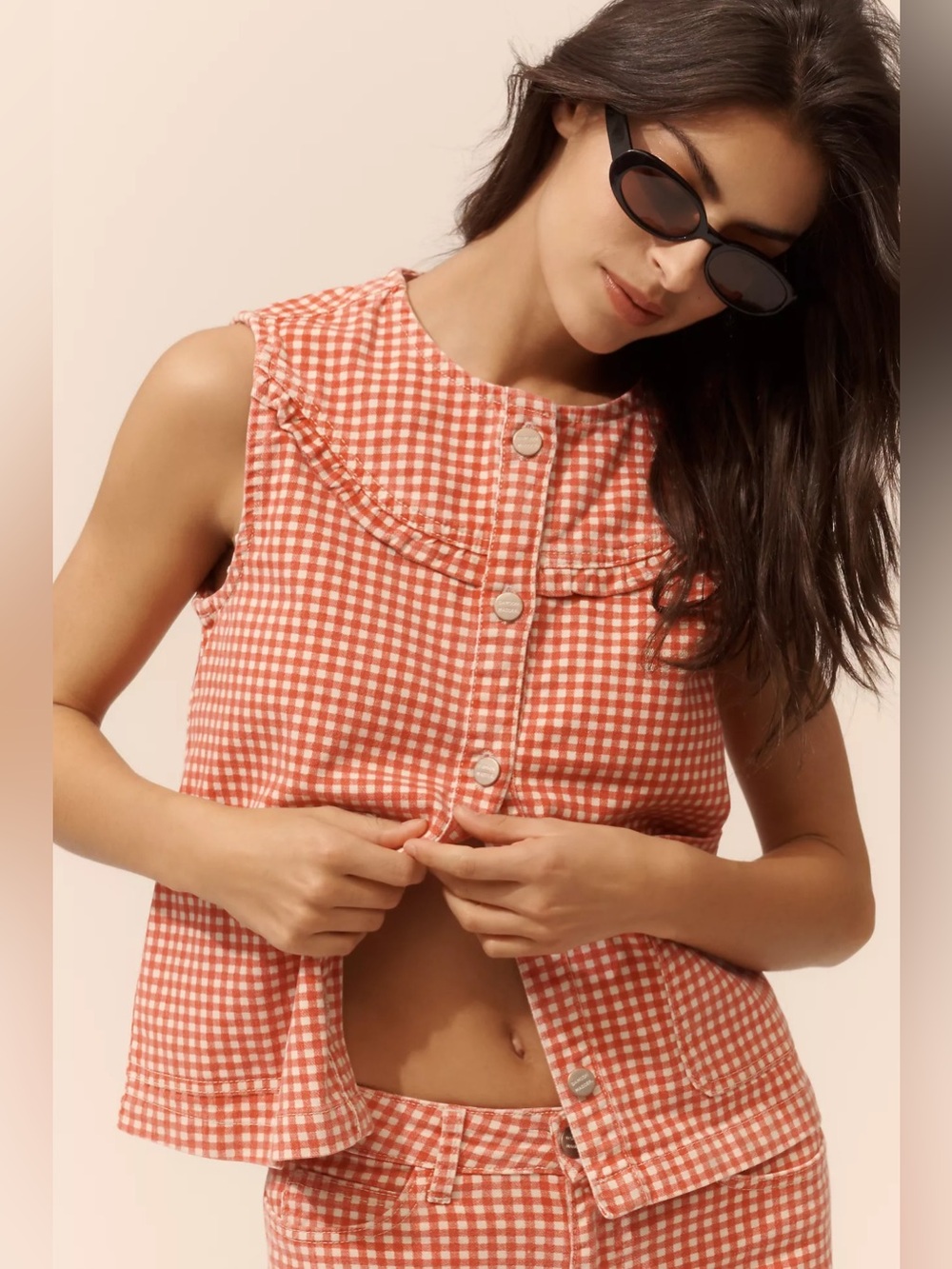 Damson Madder Mari Vest Top gingham red and white size 8 NWT